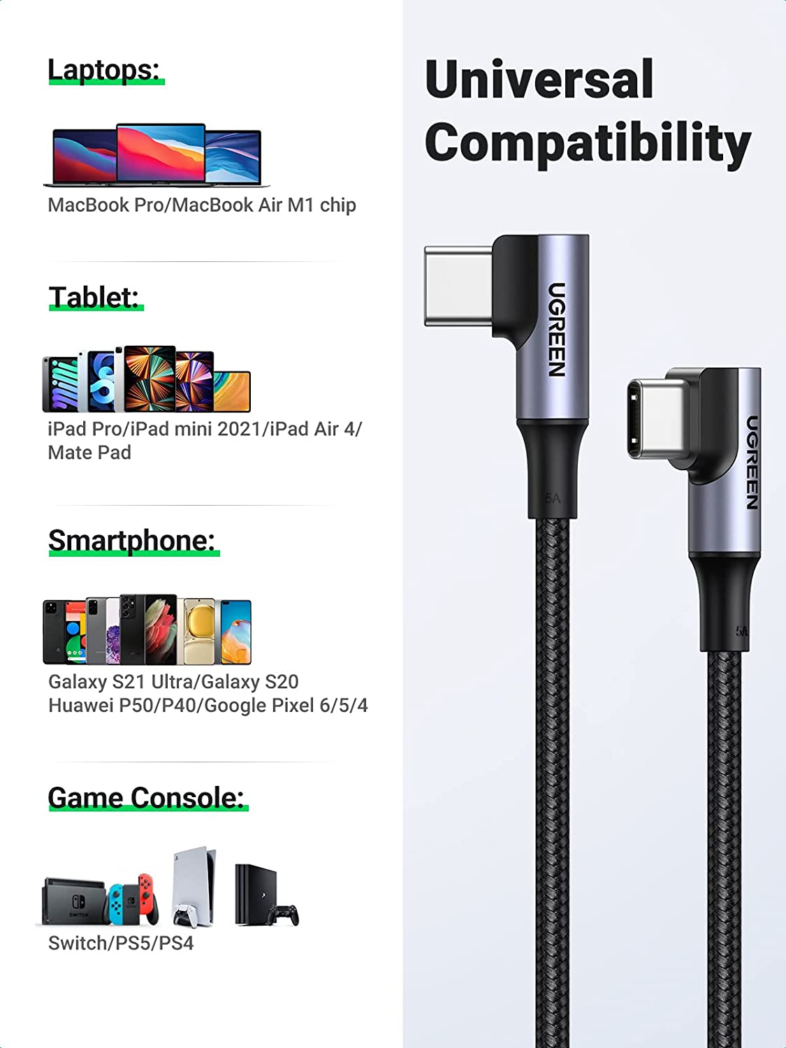 mousebows USB-C Cable (100W, 90 Degree)