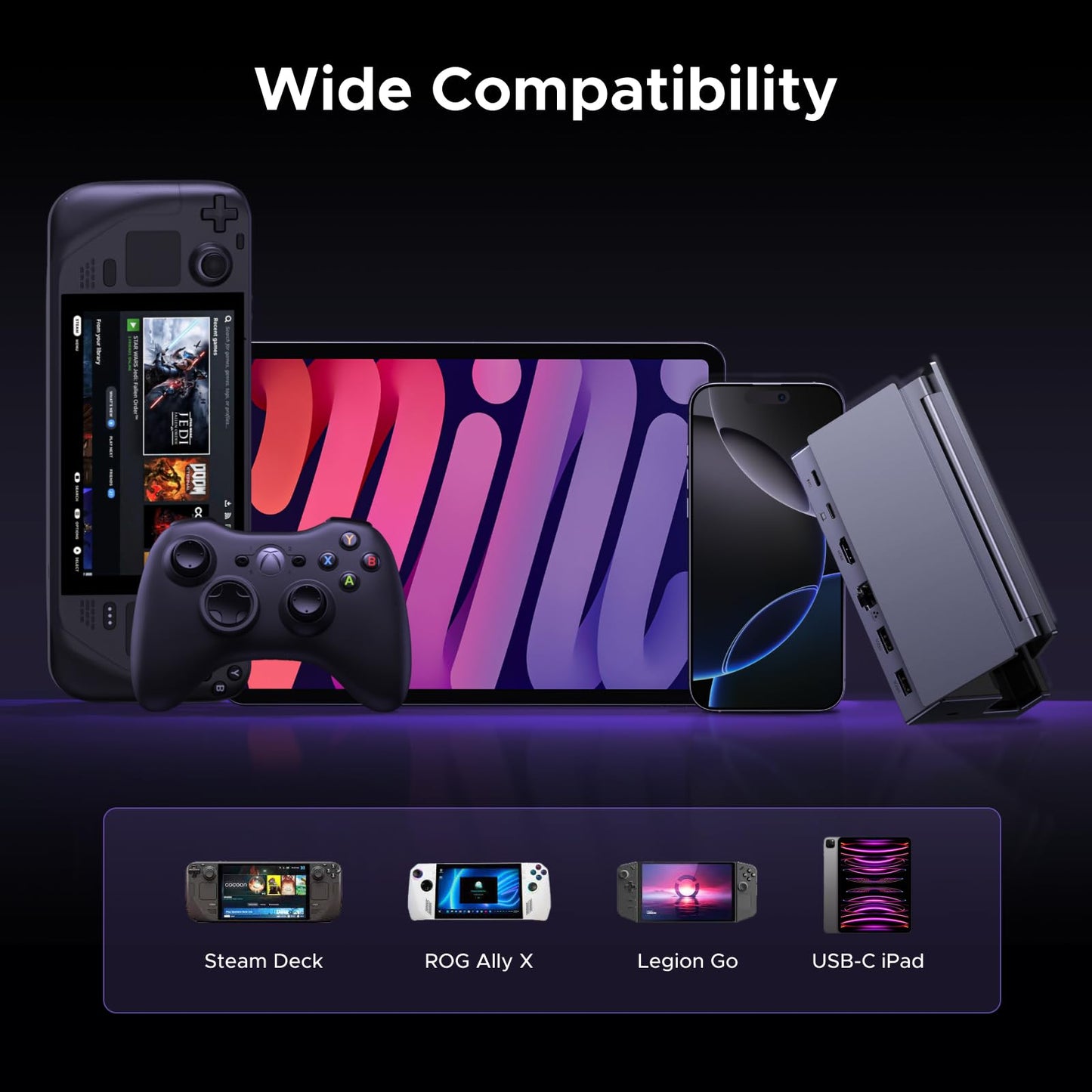 mousebows Steam Deck Docking Station (6-in-1, 4K@120Hz, 100W PD)