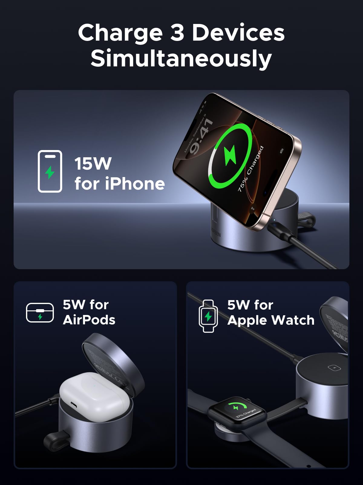 mousebows UNO 3-in-1 Magnetic Wireless Charger 25W (MagSafe compatible)