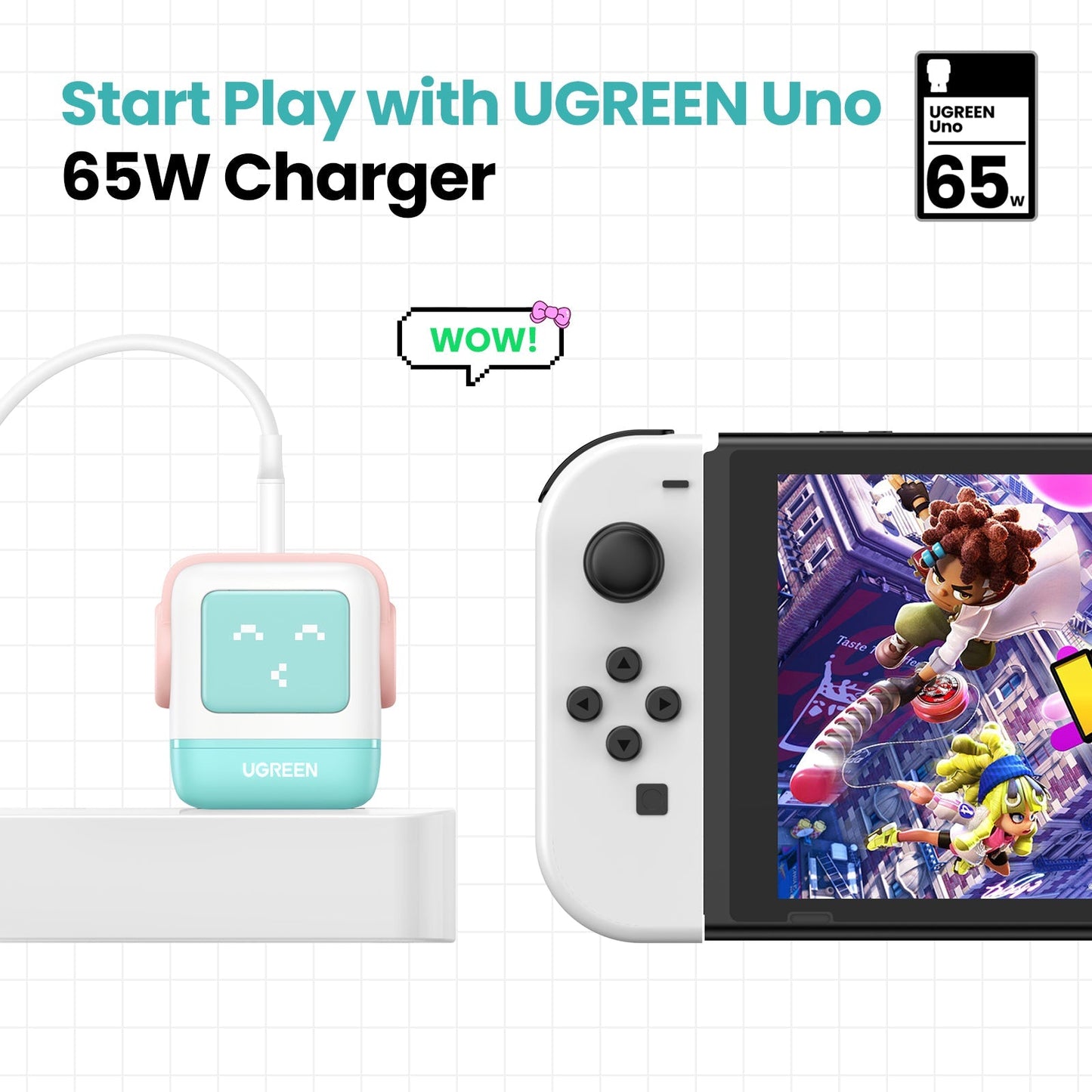 mousebows Uno Charger 65W  (Cyan)