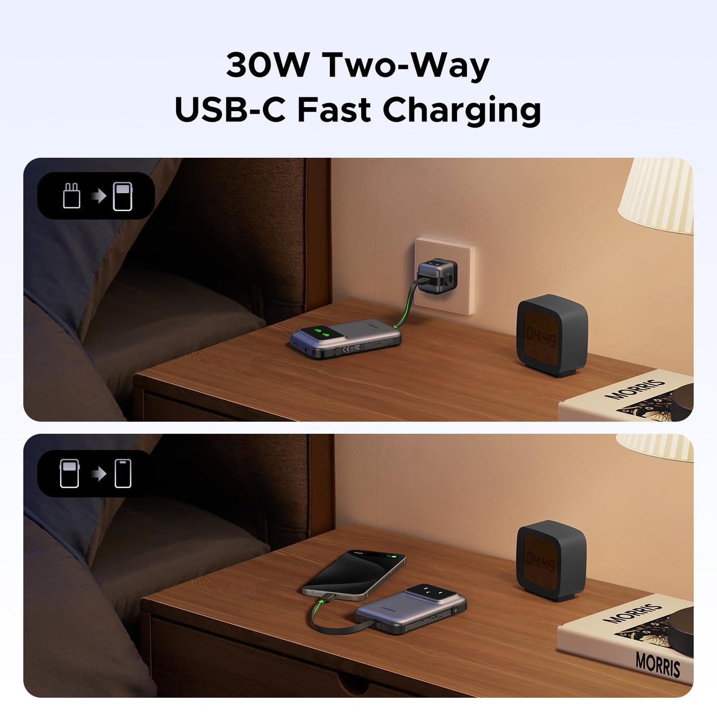 mousebows Uno Power Bank 10000mAh 30W with Built-in Cable