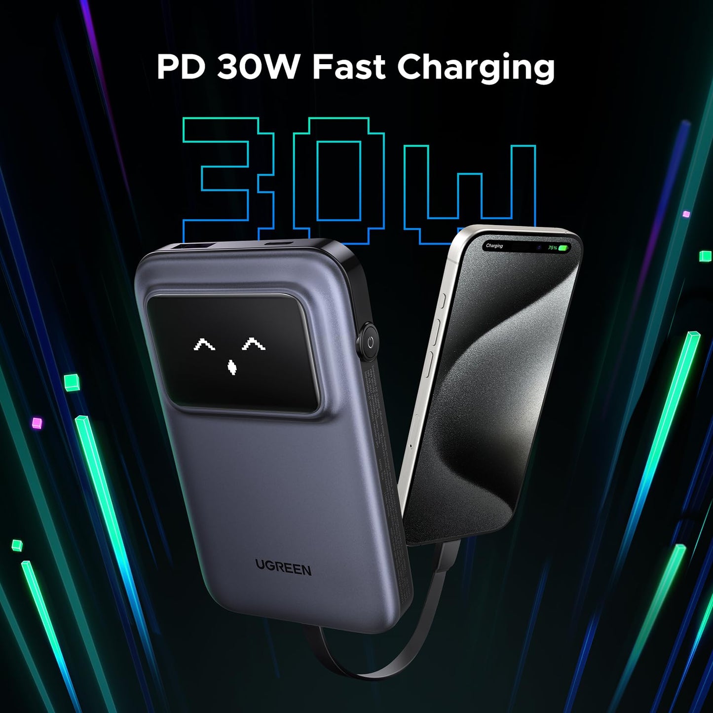 mousebows Uno Power Bank 10000mAh 30W with Built-in Cable