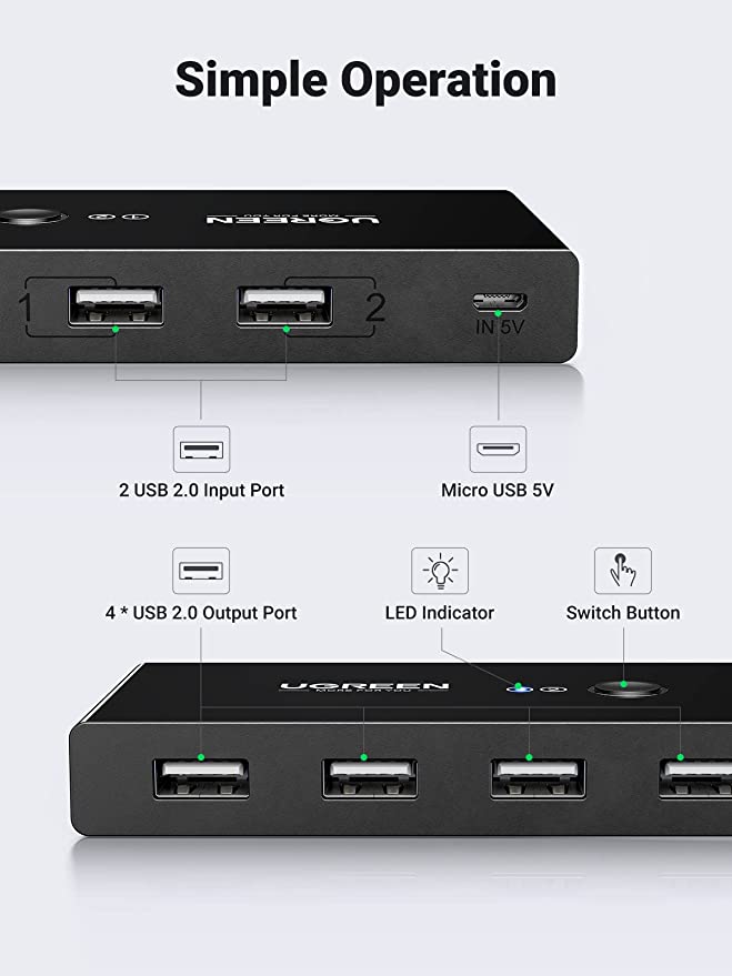 mousebows USB 2.0 Switch 2 In 4 Output USB KVM Switch