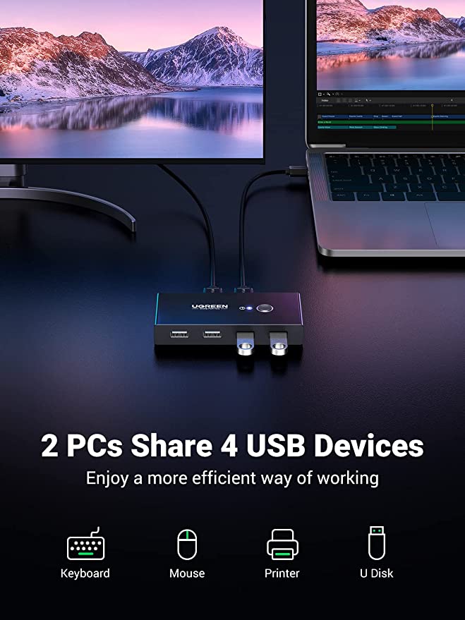 mousebows USB 2.0 Switch 2 In 4 Output USB KVM Switch