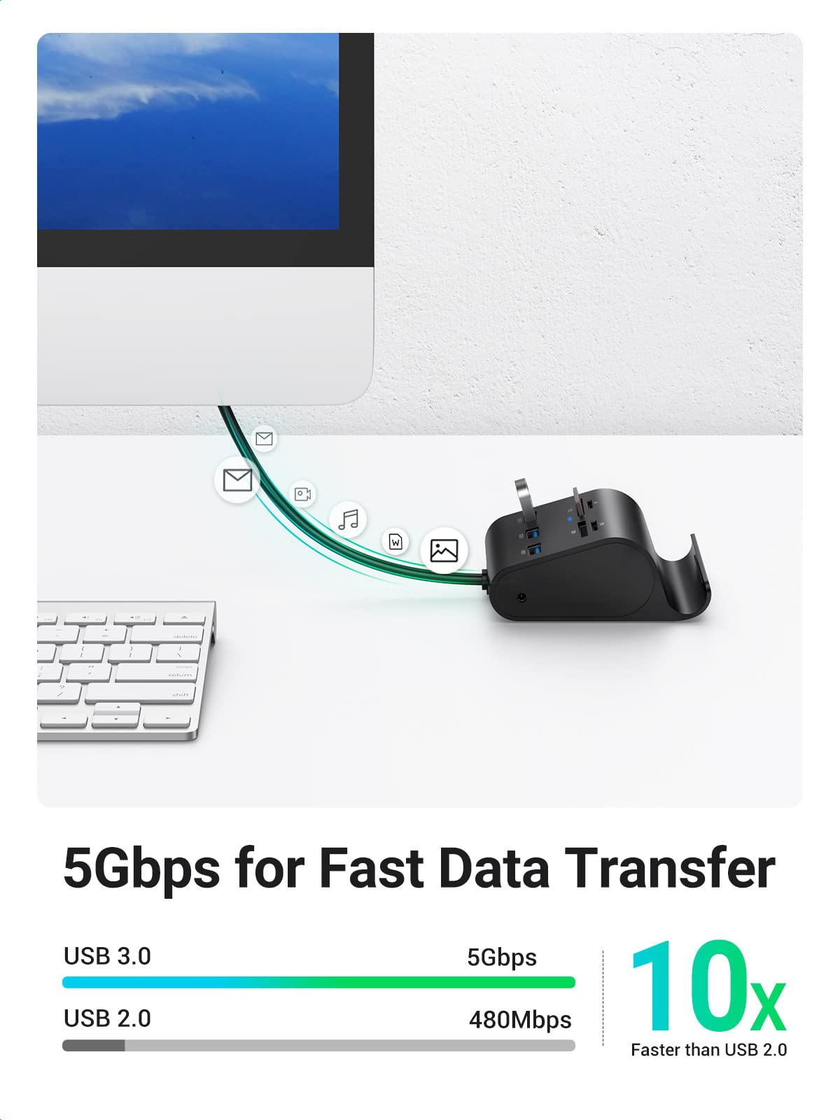 mousebows USB 3.0 Hub Card Reader with Phone Stand