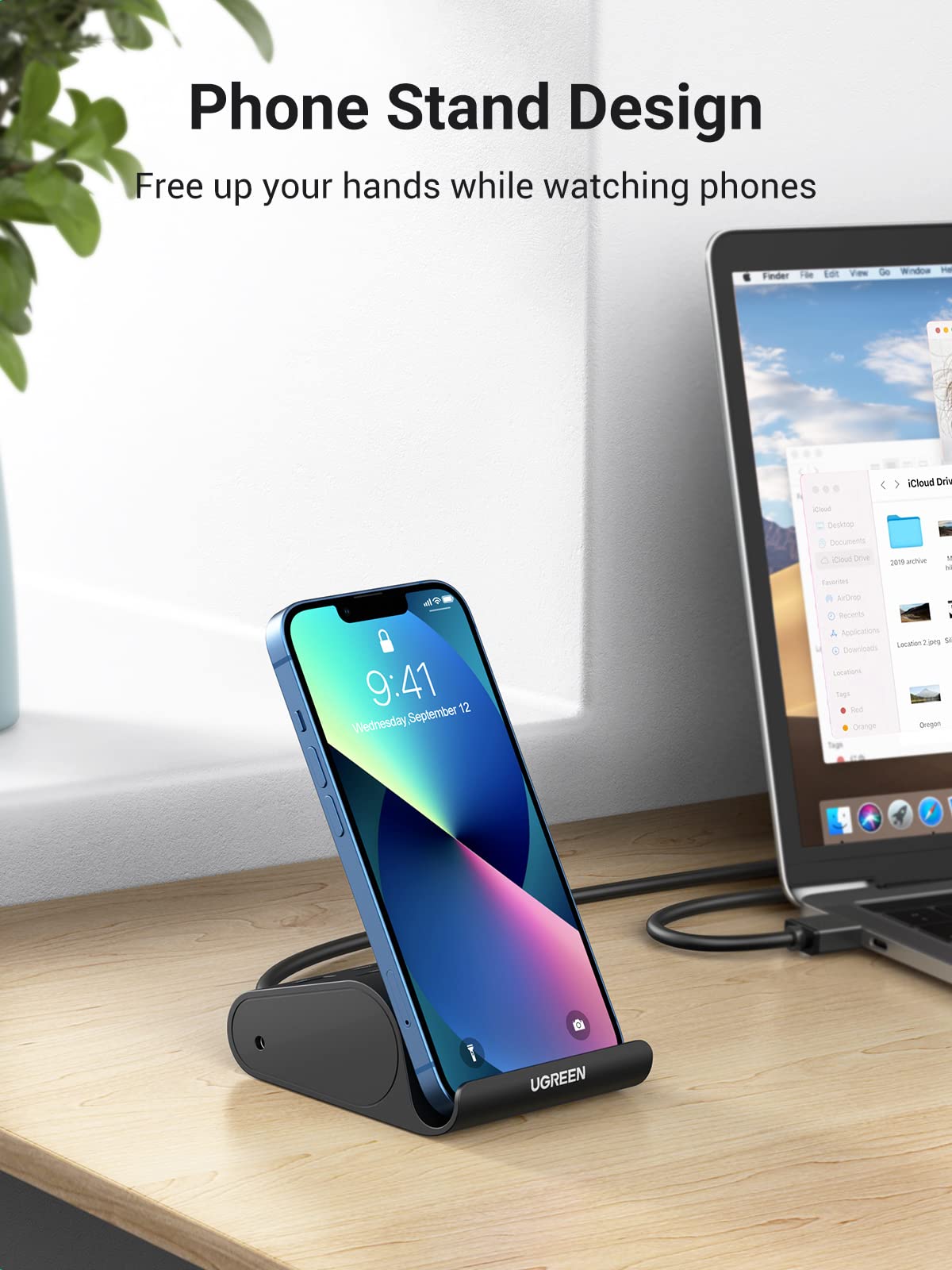 mousebows USB 3.0 Hub Card Reader with Phone Stand