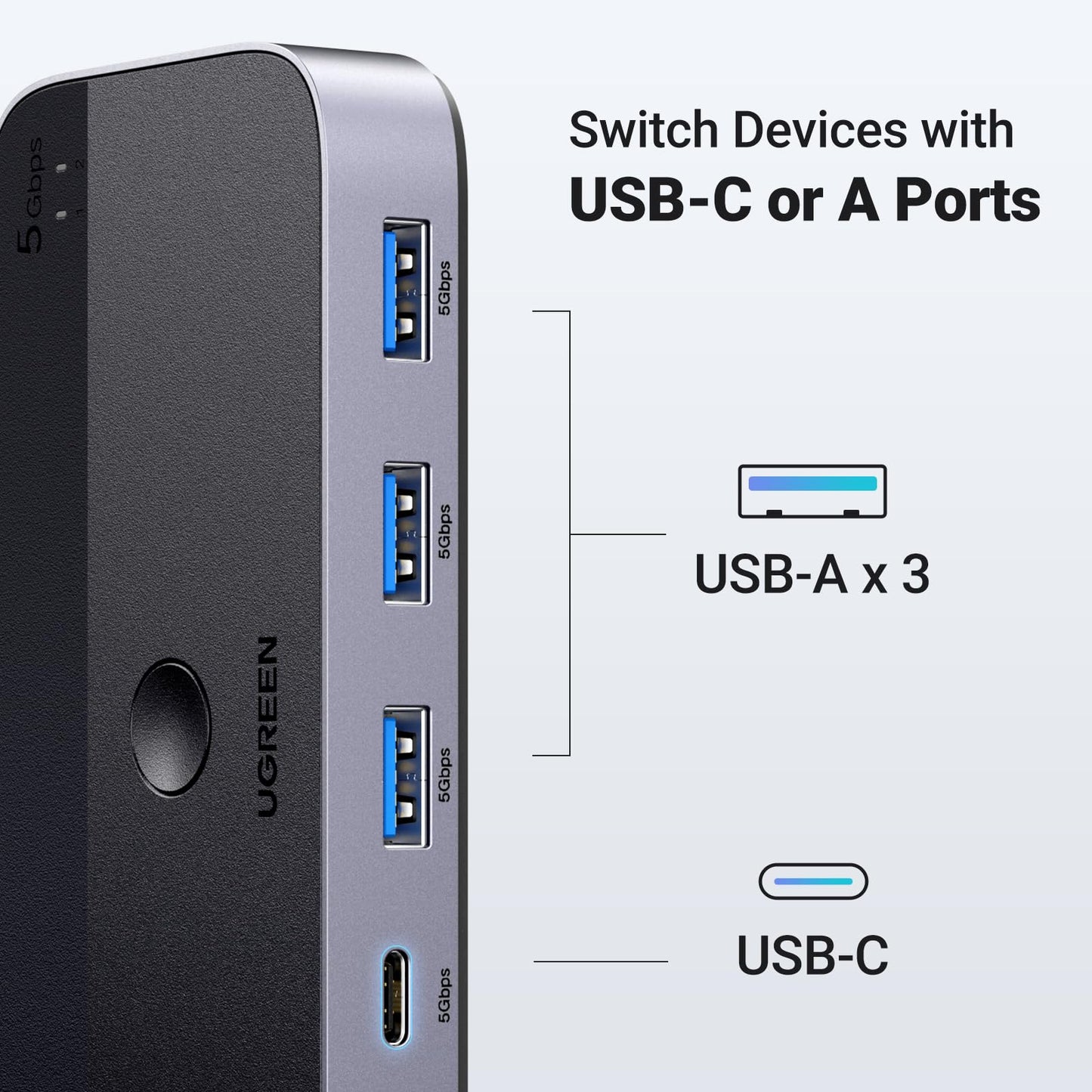 mousebows USB 3.0 Switch 2 Computers Sharing USB C & A Devices