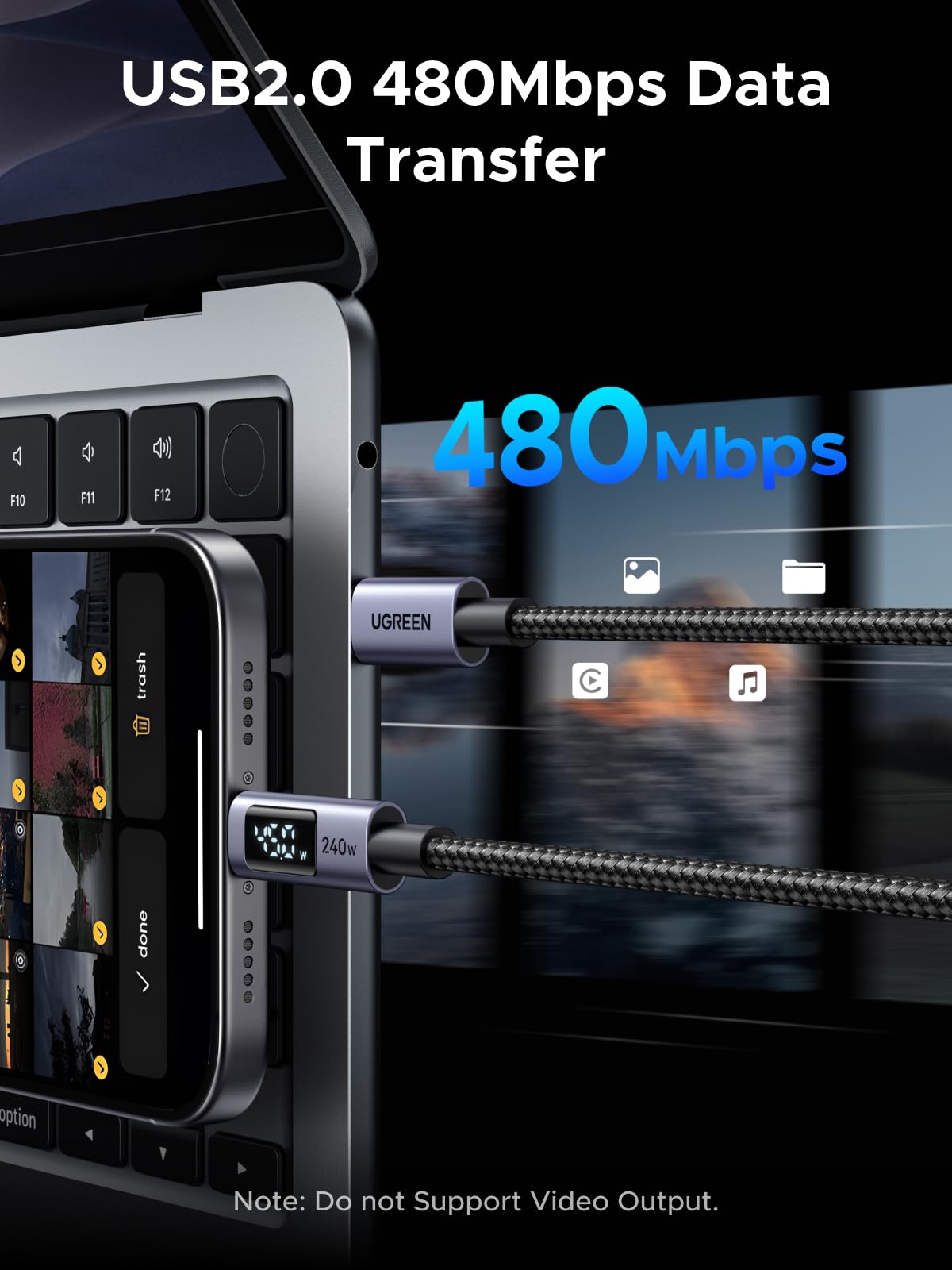 mousebows USB-C Cable (240W, Digital Display, 480Mbps)