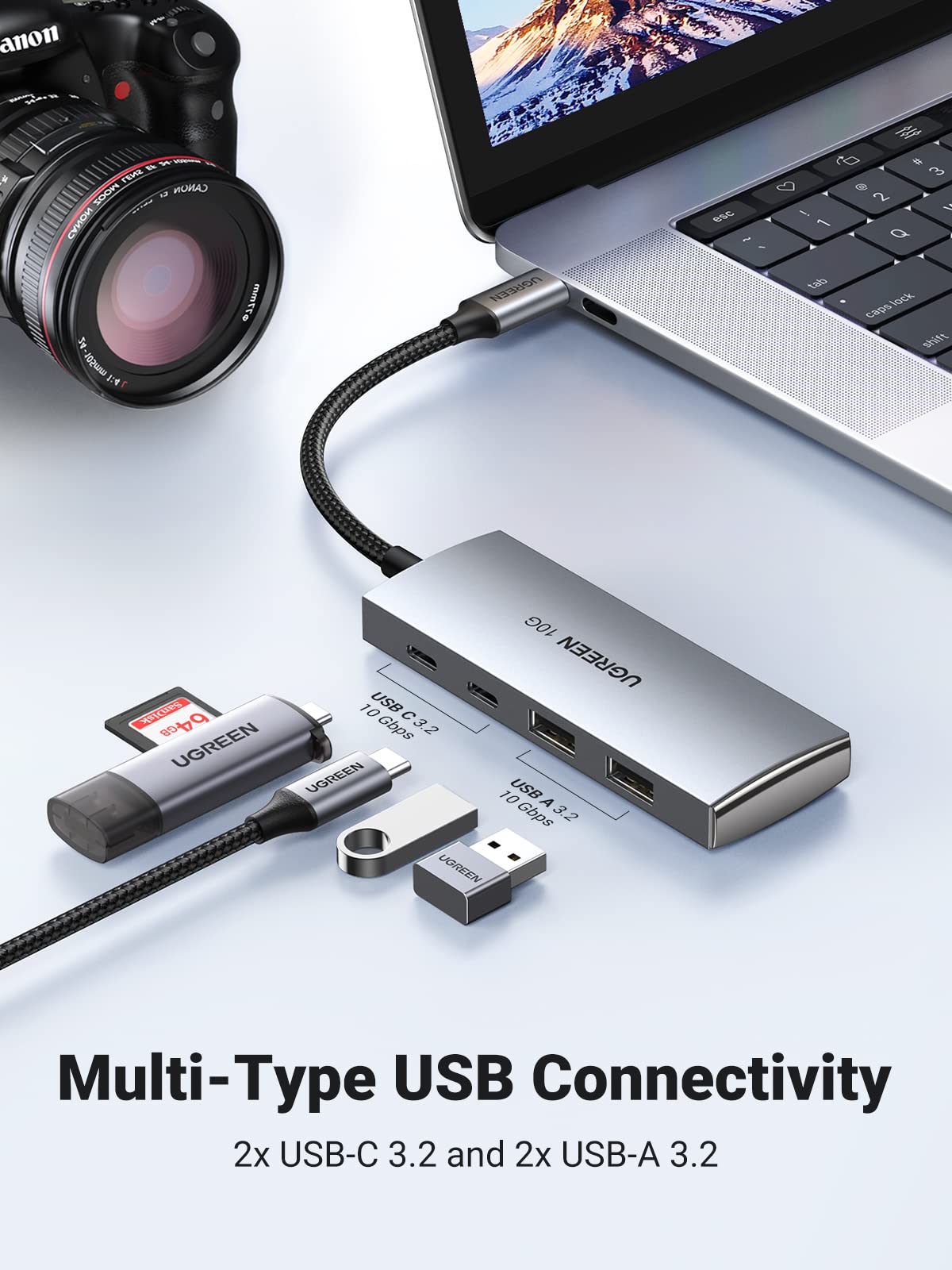 mousebows USB-C Hub 4-Port USB 3.2 10Gbps Data Hub with 2 USB-C & 2 USB-A
