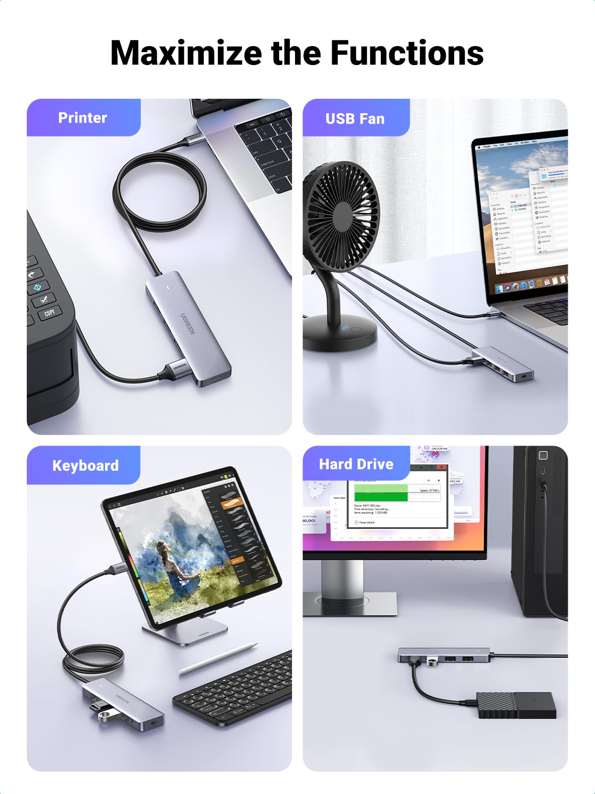 mousebows USB C Hub 4 Ports