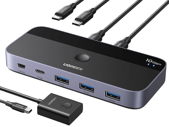 mousebows USBC Switch - 2-Port, 4 x USB 3.2, 10Gbps Data