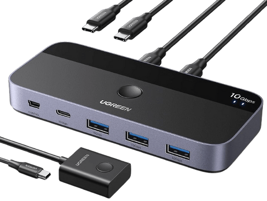 mousebows USBC Switch - 2-Port, 4 x USB 3.2, 10Gbps Data