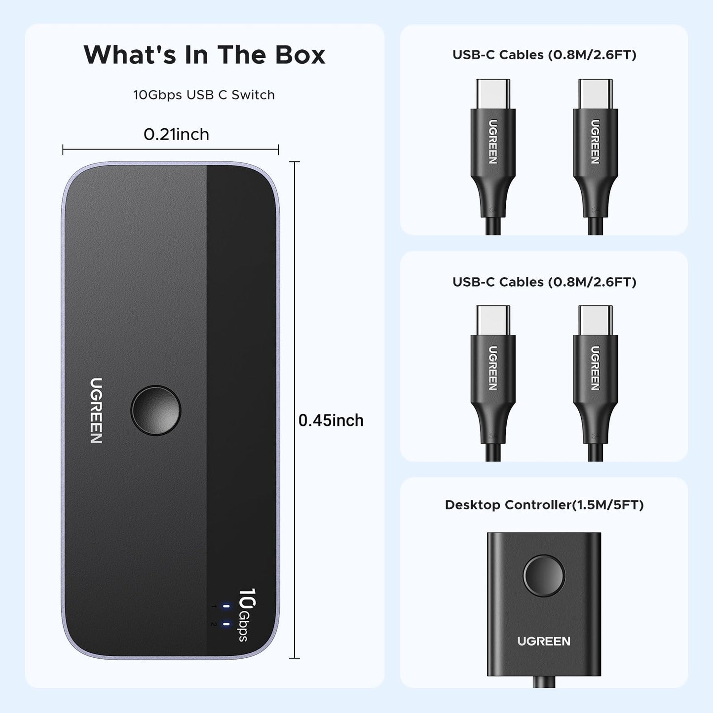 mousebows USBC Switch - 2-Port, 4 x USB 3.2, 10Gbps Data