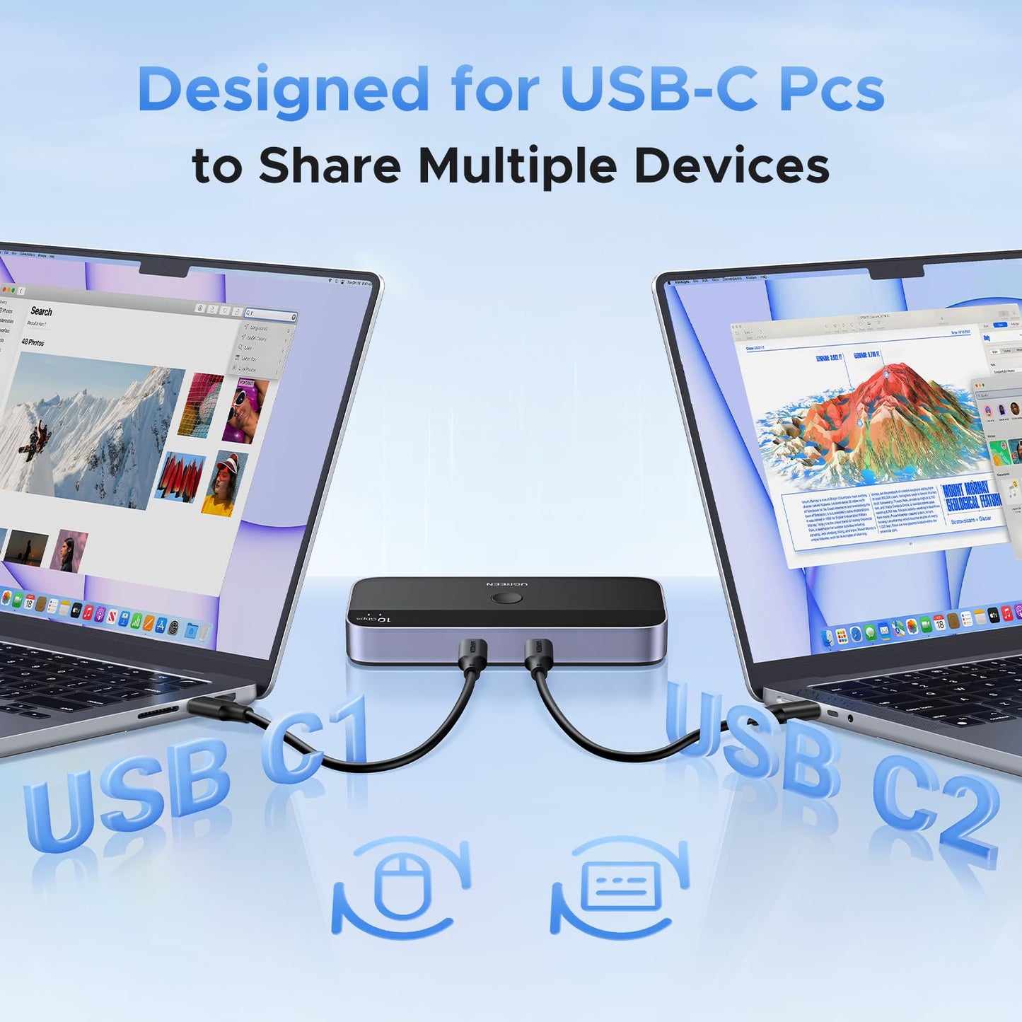 mousebows USBC Switch - 2-Port, 4 x USB 3.2, 10Gbps Data