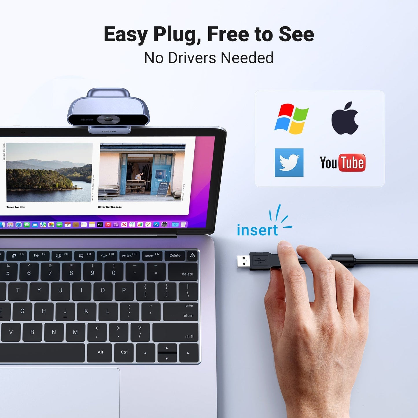 mousebows Webcam, 1080P@30FPS Web Camera with 2 Noise Canceling Microphones, Plug and Play, Auto Light Correction, 85° View USB Video Webcam