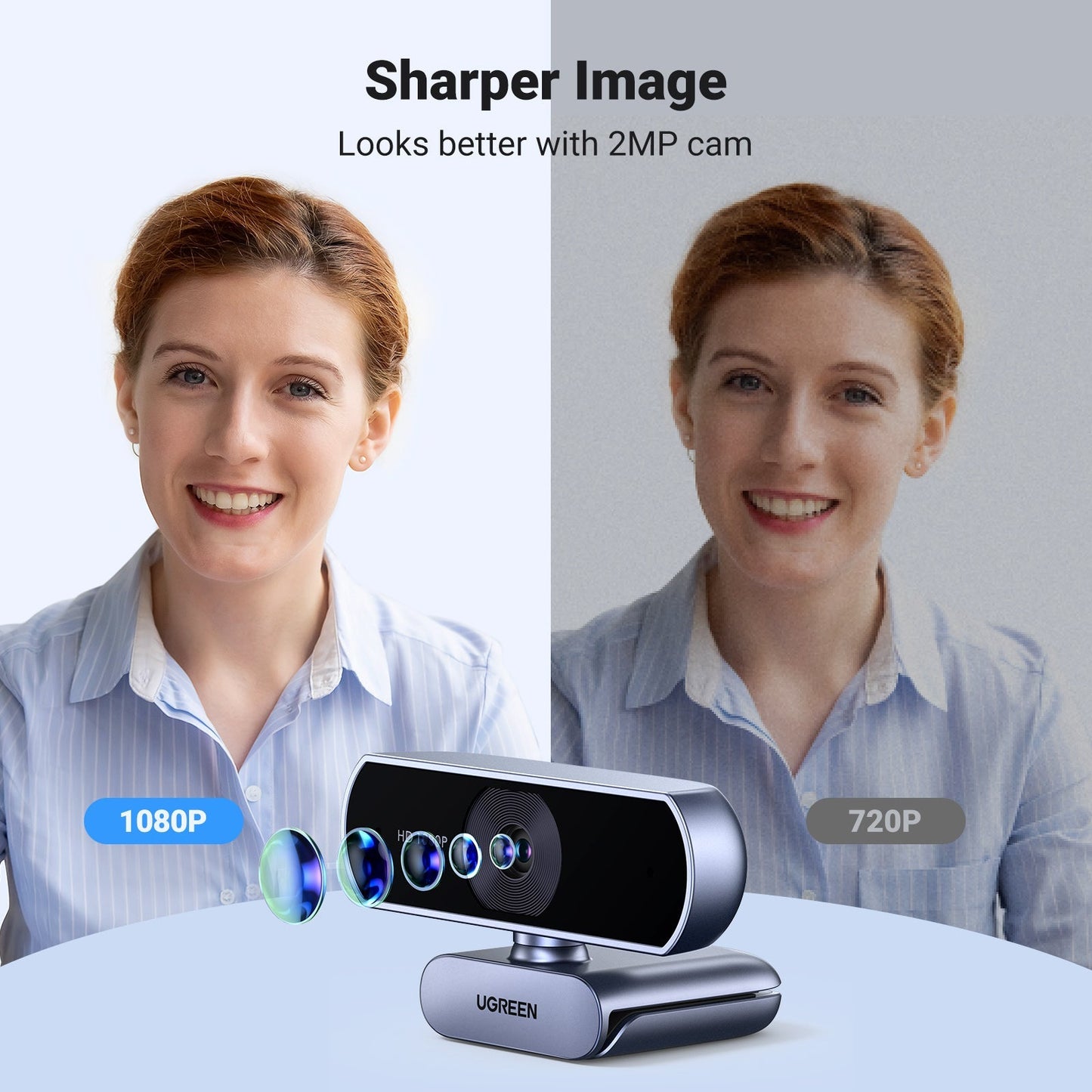 mousebows Webcam, 1080P@30FPS Web Camera with 2 Noise Canceling Microphones, Plug and Play, Auto Light Correction, 85° View USB Video Webcam